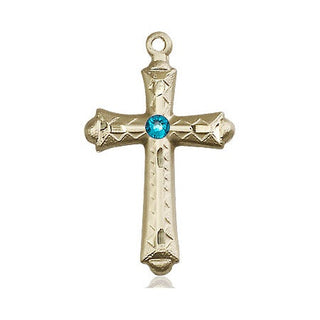 14kt Gold Filled Cross Pendant with a 3mm Zircon Swarovski stone on an 18-inch Gold Filled Light Curb Chain Engraved Catholic Saint Jewelry