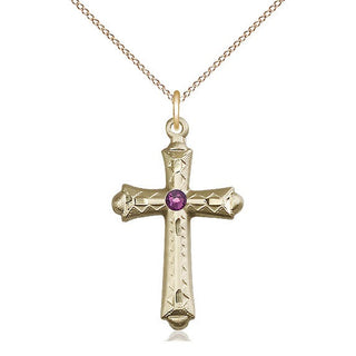 14kt Gold Filled Cross | 3mm Amethyst Swarovski stone | 18-inch Gold Filled Chain | Engravable