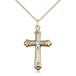 14kt Gold Filled Cross | 3mm Aqua Swarovski stone | 18-inch Gold Filled Chain | Engravable
