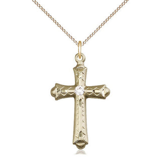 14kt Gold Filled Cross | 3mm Crystal Swarovski stone | 18-inch Gold Filled Chain | Engravable