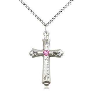 Sterling Silver Cross | 3mm Rose Swarovski stone | 18-inch Sterling Silver Chain | Engravable