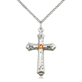 Sterling Silver Cross | 3mm Topaz Swarovski stone | 18-inch Sterling Silver Chain | Engravable