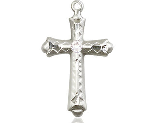 Sterling Silver Cross Pendant with a 3mm Crystal Swarovski stone on an 18-inch Sterling Silver Light Curb Chain Engraved Catholic Saint Jewelry