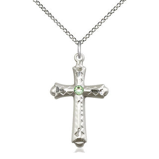 Sterling Silver Cross | 3mm Peridot Swarovski stone | 18-inch Sterling Silver Chain | Engravable