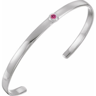 14K White Natural Pink Tourmaline Cuff 6" Bracelet