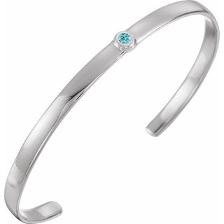 14K White Natural Blue Zircon Cuff 6" Bracelet