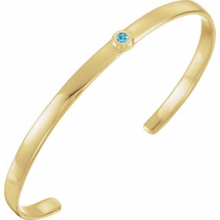 14K Yellow Natural Blue Zircon Cuff 6" Bracelet