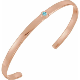 14K Rose Natural Blue Zircon Cuff 6" Bracelet