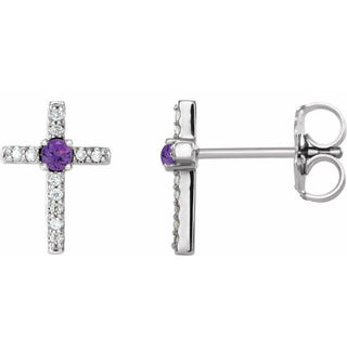Platinum Natural Amethyst & .05 CTW Natural Diamond Cross Earrings