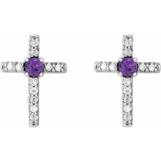 14K White Natural Amethyst & .05 CTW Natural Diamond Cross Earrings
