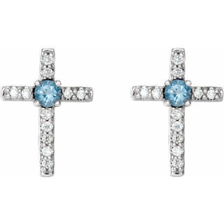 Platinum Natural Aquamarine & .05 CTW Natural Diamond Cross Earrings