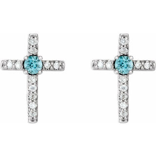 Platinum Natural Blue Zircon & .05 CTW Natural Diamond Cross Earrings