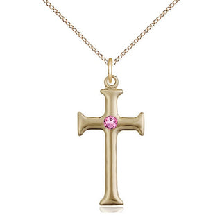 14kt Gold Filled Cross | 3mm Rose Swarovski stone | 18-inch Gold Filled Chain | Engravable