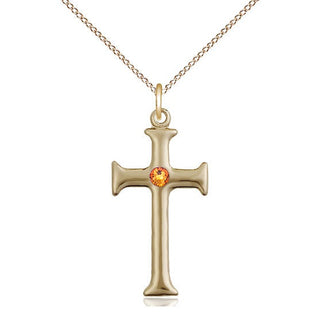 14kt Gold Filled Cross | 3mm Topaz Swarovski stone | 18-inch Gold Filled Chain | Engravable