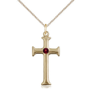 14kt Gold Filled Cross | 3mm Garnet Swarovski stone | 18-inch Gold Filled Chain | Engravable