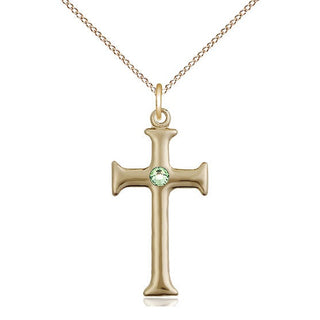14kt Gold Filled Cross | 3mm Peridot Swarovski stone | 18-inch Gold Filled Chain | Engravable