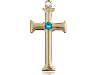 14kt Gold Cross Medal with a 3mm Zircon Swarovski stone Engraved Catholic Saint Jewelry