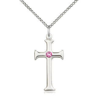 Sterling Silver Cross | 3mm Rose Swarovski stone | 18-inch Sterling Silver Chain | Engravable