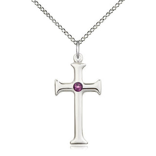 Sterling Silver Cross | 3mm Amethyst Swarovski stone | 18-inch Sterling Silver Chain | Engravable