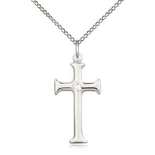 Sterling Silver Cross | 3mm Crystal Swarovski stone | 18-inch Sterling Silver Chain | Engravable