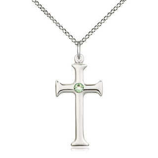 Sterling Silver Cross | 3mm Peridot Swarovski stone | 18-inch Sterling Silver Chain | Engravable