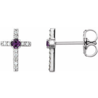 Sterling Silver Lab-Grown Alexandrite & .05 CTW Natural Diamond Cross Earrings