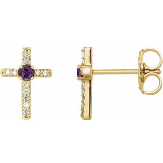 14K Yellow Natural Alexandrite & .05 CTW Natural Diamond Cross Earrings