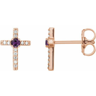 14K Rose Lab-Grown Alexandrite & .05 CTW Natural Diamond Cross Earrings