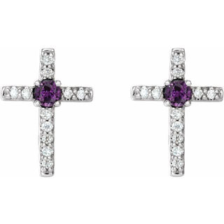 Sterling Silver Lab-Grown Alexandrite & .05 CTW Natural Diamond Cross Earrings