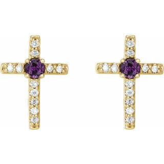 14K Yellow Natural Alexandrite & .05 CTW Natural Diamond Cross Earrings