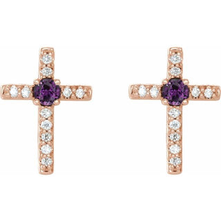 14K Rose Lab-Grown Alexandrite & .05 CTW Natural Diamond Cross Earrings