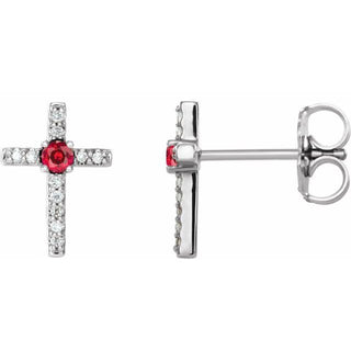 Platinum Natural Ruby & .05 CTW Natural Diamond Cross Earrings