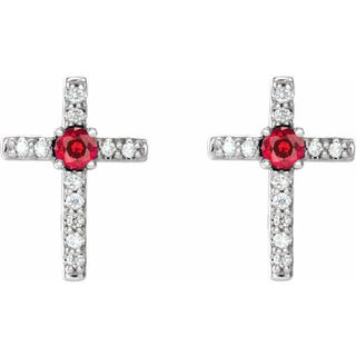 14K White Lab-Grown Ruby & .05 CTW Natural Diamond Cross Earrings