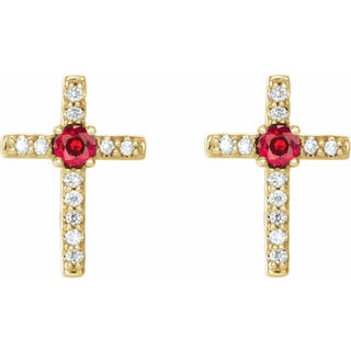 14K Yellow Natural Ruby & .05 CTW Natural Diamond Cross Earrings
