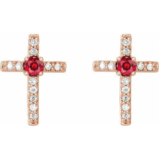 14K Rose Natural Ruby & .05 CTW Natural Diamond Cross Earrings