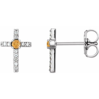 Platinum Natural Citrine & .05 CTW Natural Diamond Cross Earrings