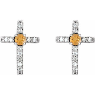 Platinum Natural Citrine & .05 CTW Natural Diamond Cross Earrings
