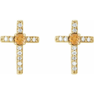 14K Yellow Natural Citrine & .05 CTW Natural Diamond Cross Earrings