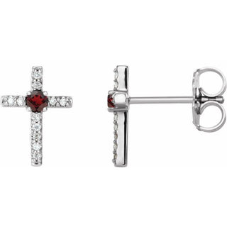 Platinum Natural Mozambique Garnet & .05 CTW Natural Diamond Cross Earrings