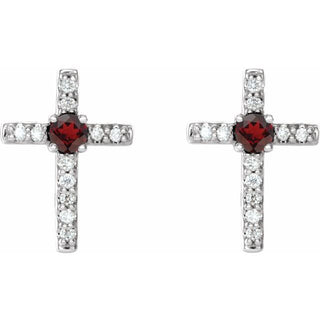 Sterling Silver Natural Mozambique Garnet & .05 CTW Natural Diamond Cross Earrings