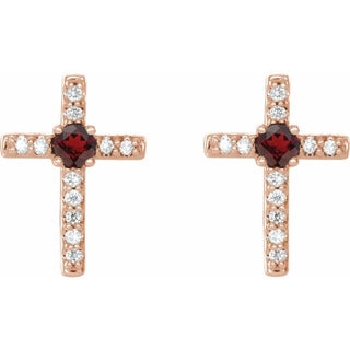 14K Rose Natural Mozambique Garnet & .05 CTW Natural Diamond Cross Earrings