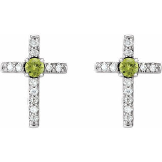 Platinum Natural Peridot & .05 CTW Natural Diamond Cross Earrings