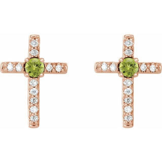 14K Rose Natural Peridot & .05 CTW Natural Diamond Cross Earrings