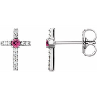 Sterling Silver Natural Pink Tourmaline & .05 CTW Natural Diamond Cross Earrings
