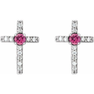 Sterling Silver Natural Pink Tourmaline & .05 CTW Natural Diamond Cross Earrings