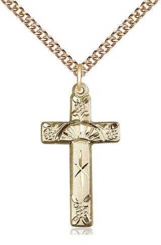 14kt Gold Filled Cross Medal Catholic Jewelry Engraved Catholic Saint Jewelry