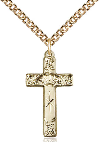 14kt Gold Cross Medal Engraved Catholic Saint Jewelry