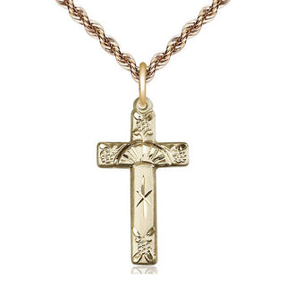 14kt Gold Cross Medal Engraved Catholic Saint Jewelry
