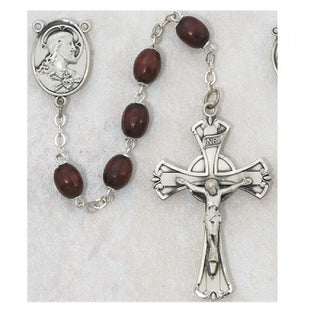 Sterling Silver 6X8MM Brown Wood Rosary