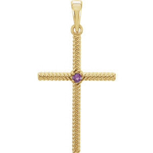 14K Gold Amethyst 31.95x16.3 MM Rope Design Cross Pendant